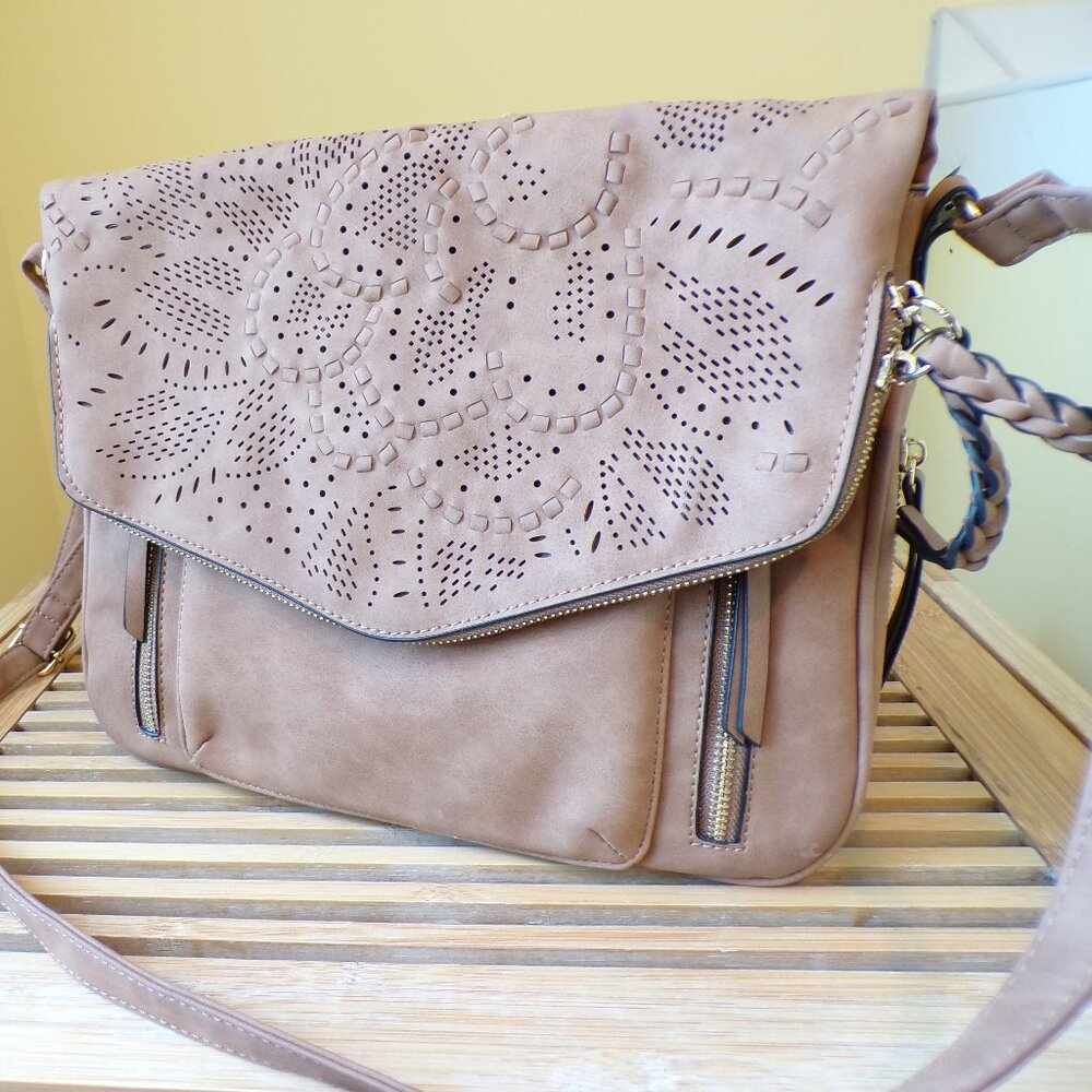 Violet Ray Faux Suede Crossbody Hand Bag Purse Expandable Bottom